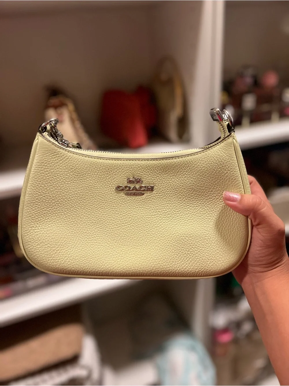 Coach Pebbled Leather Shoulder Bag in lime green